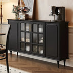 Meuble de rangement moderne en bois noir et verre cannelé pour salon