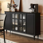 Meuble de rangement moderne en bois noir et verre cannelé pour salon