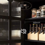 Meuble de rangement moderne en bois noir et verre cannelé pour salon