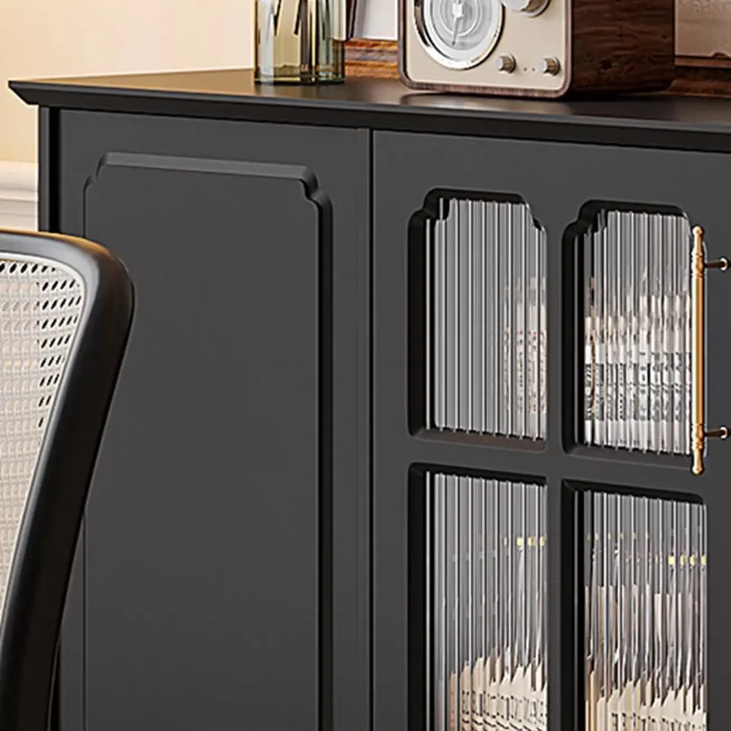 Meuble de rangement moderne en bois noir et verre cannelé pour salon