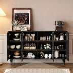 Meuble de rangement moderne en bois noir et verre cannelé pour salon