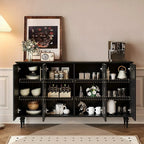 Meuble de rangement moderne en bois noir et verre cannelé pour salon