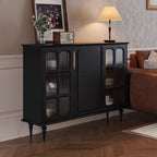 Meuble de rangement moderne en bois noir et verre cannelé pour salon