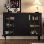 Meuble de rangement moderne en bois noir et verre cannelé pour salon