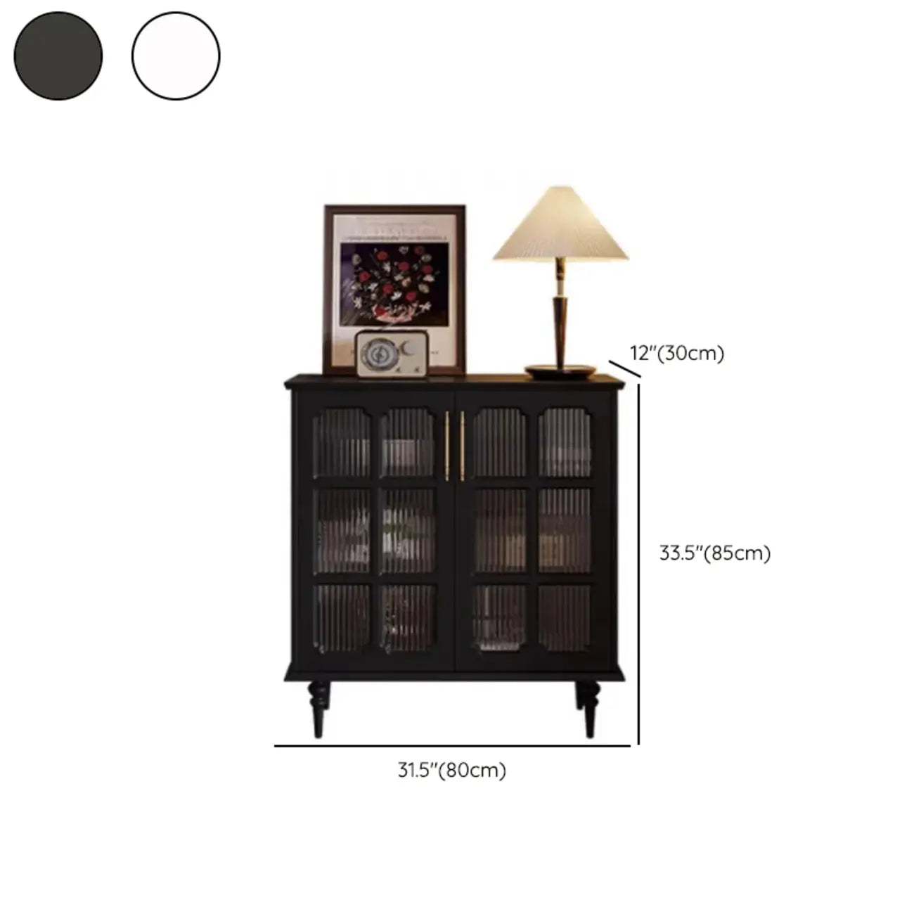 Meuble de rangement moderne en bois noir et verre cannelé pour salon