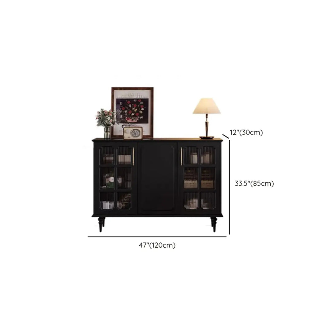 Meuble de rangement moderne en bois noir et verre cannelé pour salon