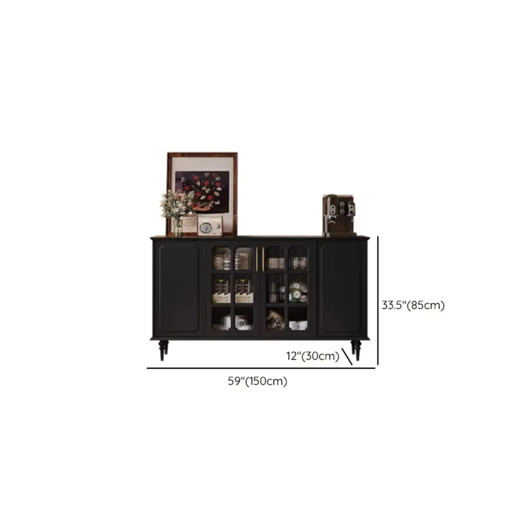 Meuble de rangement moderne en bois noir et verre cannelé pour salon