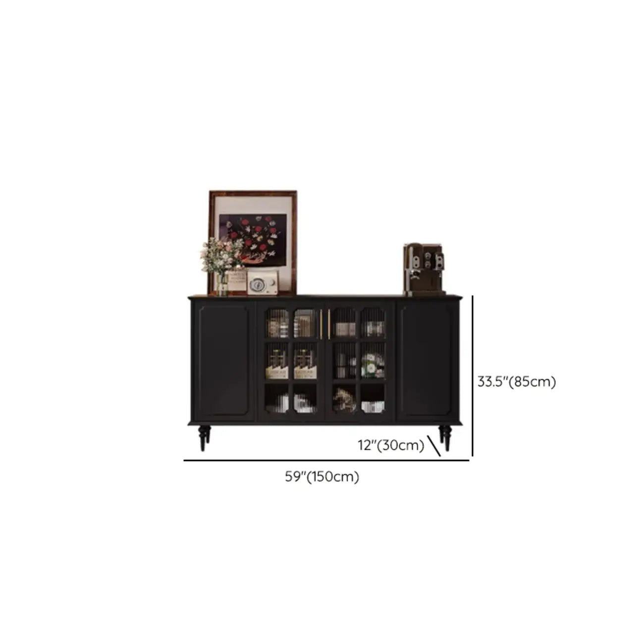 Meuble de rangement moderne en bois noir et verre cannelé pour salon