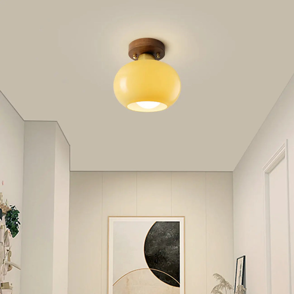 Plafonnier semi-encastré moderne crème à une lumière avec dôme en verre