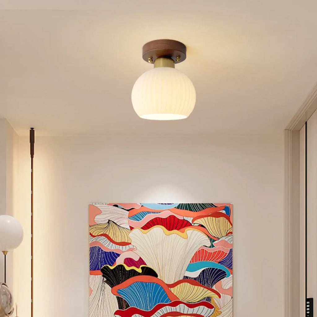 Plafonnier semi-encastré moderne crème à une lumière avec dôme en verre