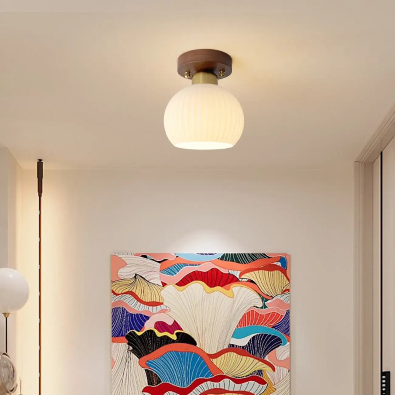 Plafonnier semi-encastré moderne crème à une lumière avec dôme en verre
