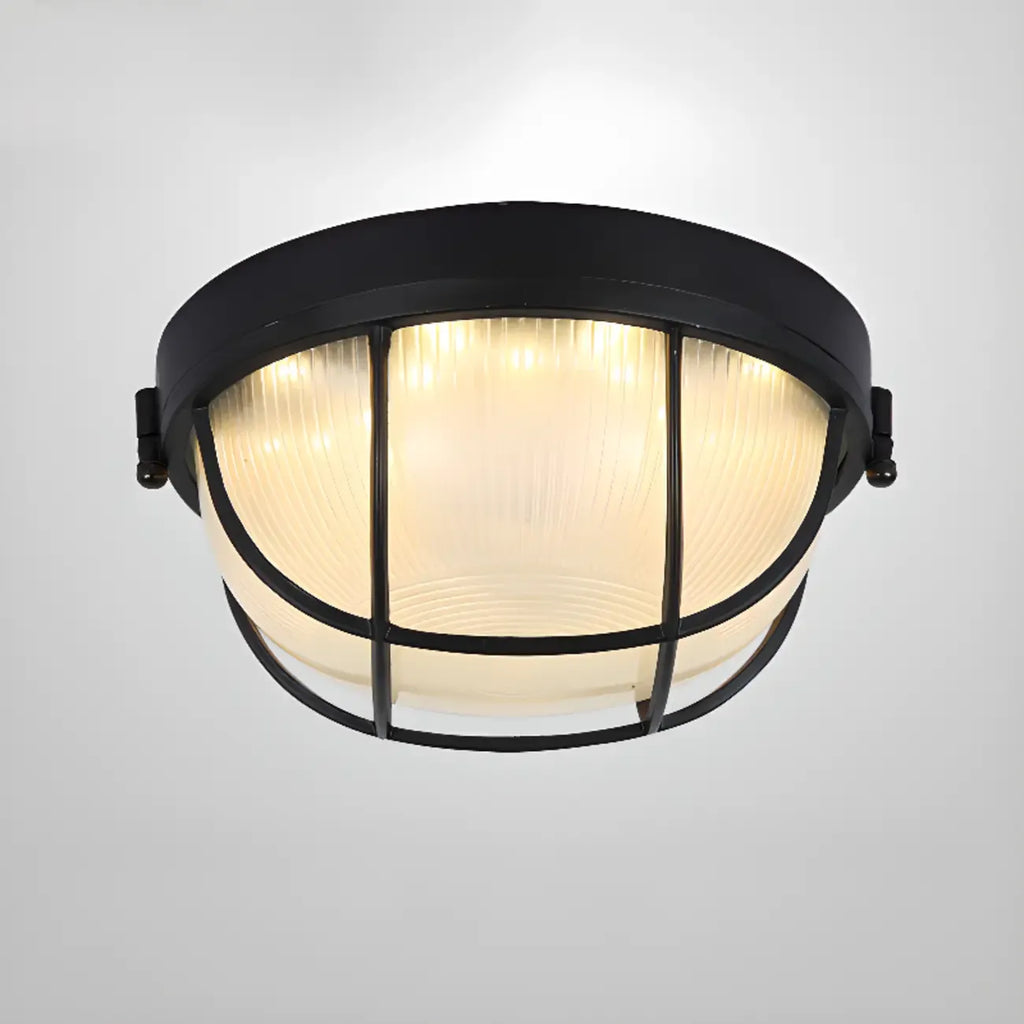 Plafonnier LED rond industriel en métal noir