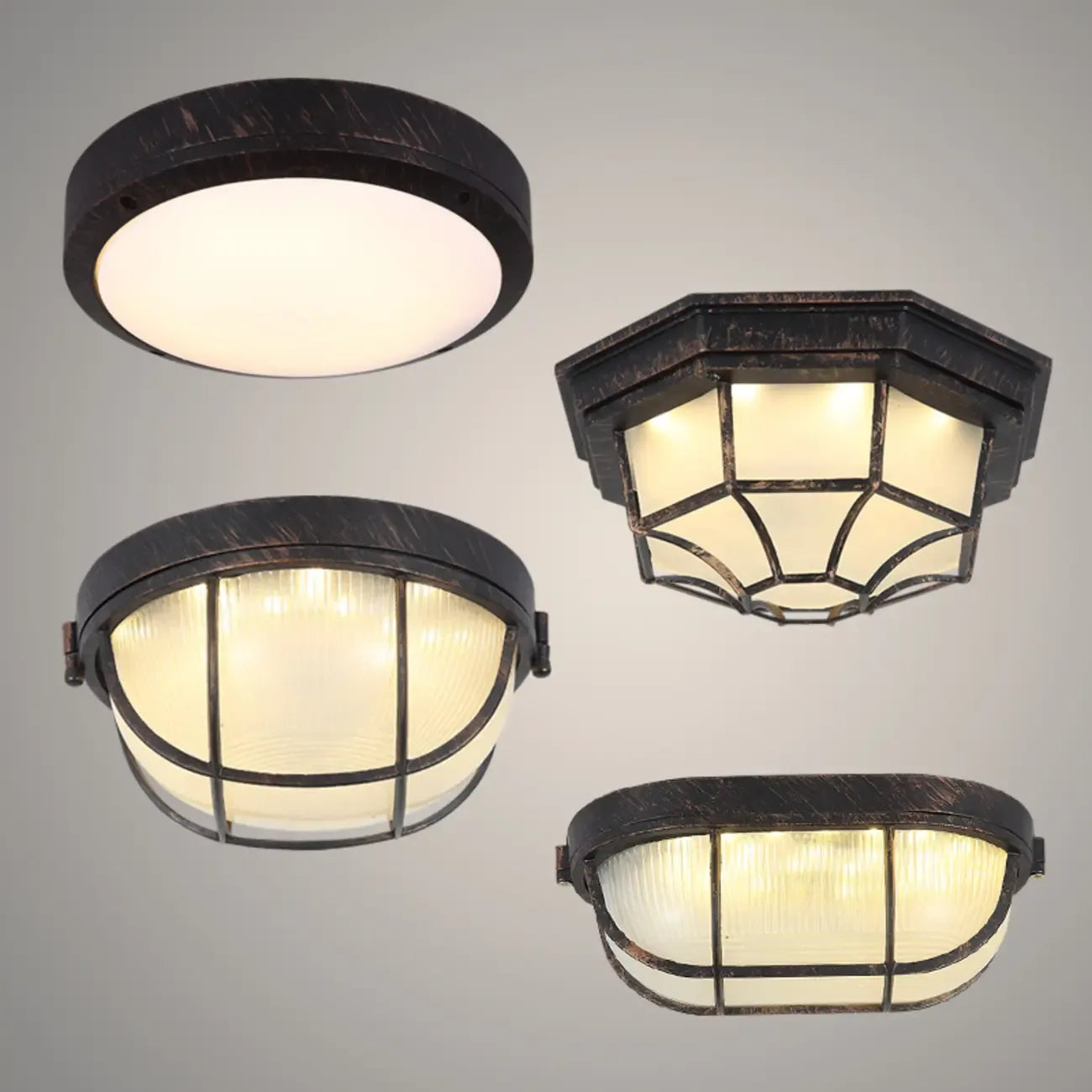 Plafonnier LED rond industriel en métal noir