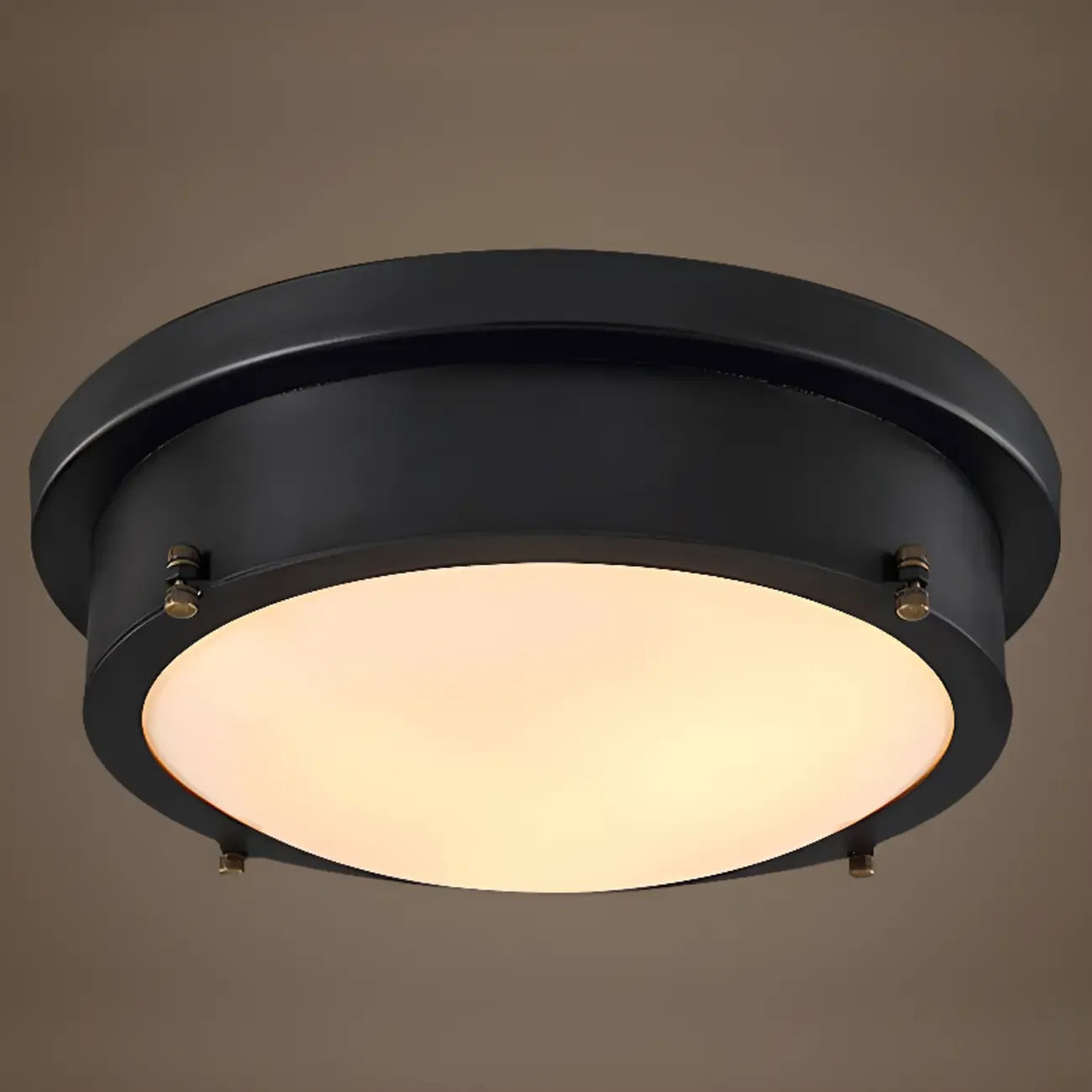 Plafonnier LED rond industriel en métal noir