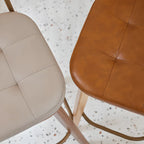 Tabourets de bar carrés en cuir de style moderne du milieu du siècle avec dossier