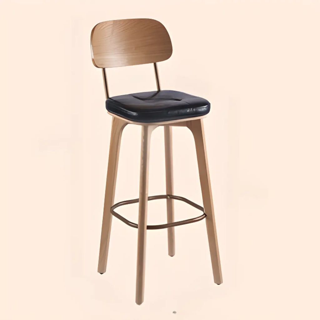 Tabourets de bar carrés en cuir de style moderne du milieu du siècle avec dossier