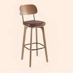 Tabourets de bar carrés en cuir de style moderne du milieu du siècle avec dossier