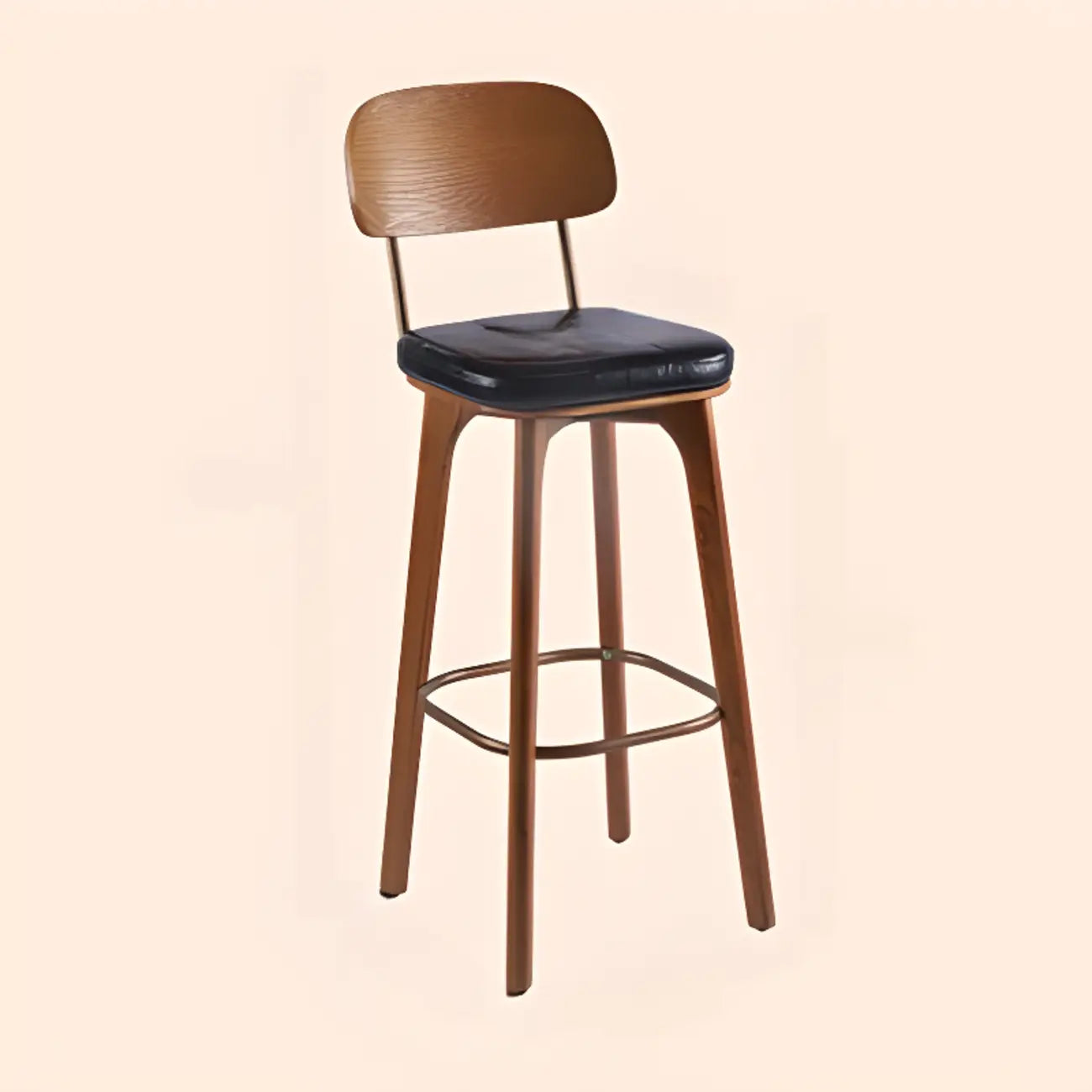 Tabourets de bar carrés en cuir de style moderne du milieu du siècle avec dossier