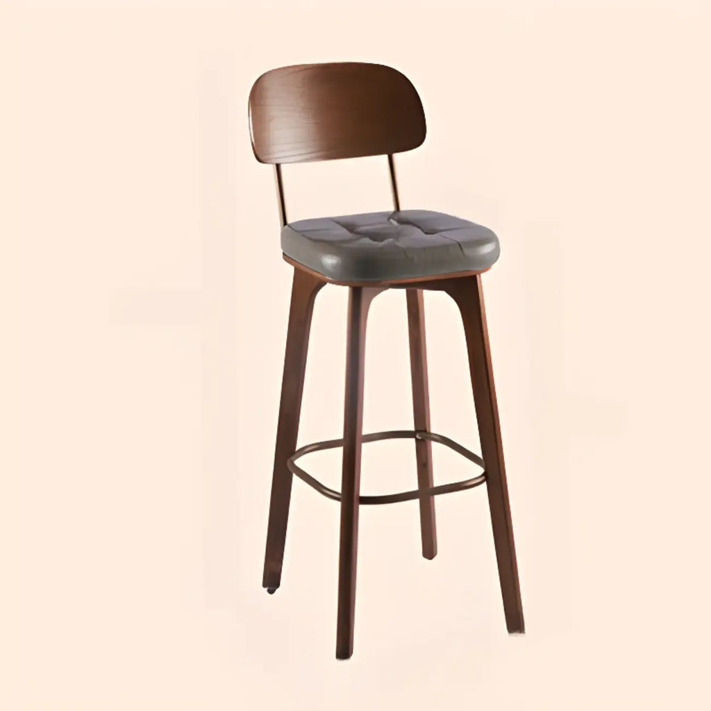 Tabourets de bar carrés en cuir de style moderne du milieu du siècle avec dossier