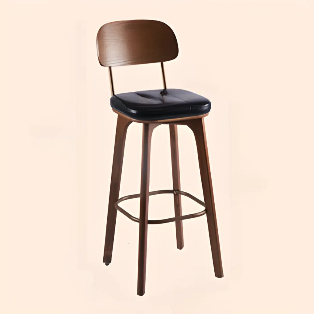 Tabourets de bar carrés en cuir de style moderne du milieu du siècle avec dossier