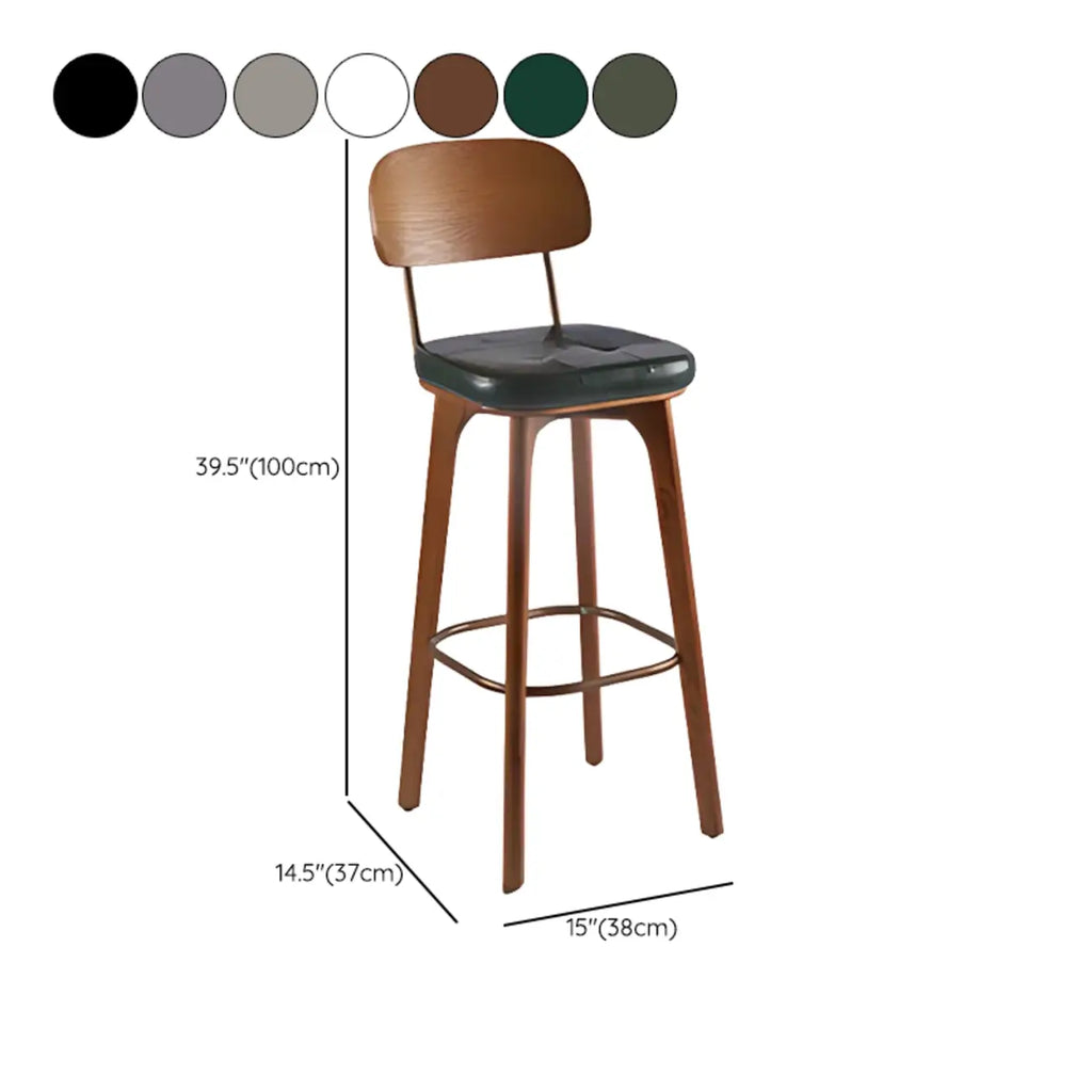 Tabourets de bar carrés en cuir de style moderne du milieu du siècle avec dossier