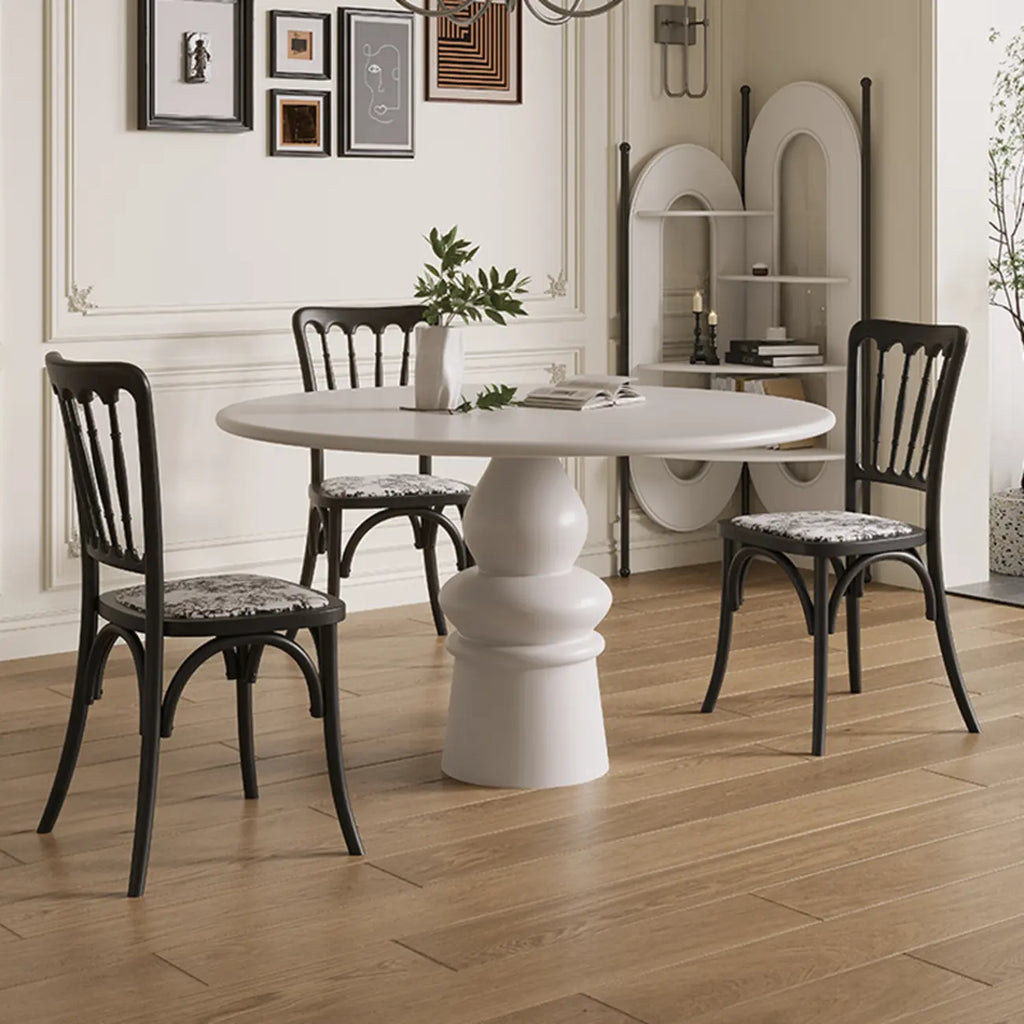 Table de salle à manger ronde en bois blanc à pied central, style décontracté