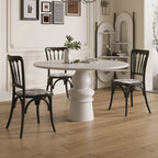 Table de salle à manger ronde en bois blanc à pied central, style décontracté