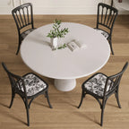 Table de salle à manger ronde en bois blanc à pied central, style décontracté