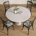 Table de salle à manger ronde en bois blanc à pied central, style décontracté