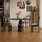 Table de salle à manger ronde en bois blanc à pied central, style décontracté