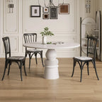 Table de salle à manger ronde en bois blanc à pied central, style décontracté
