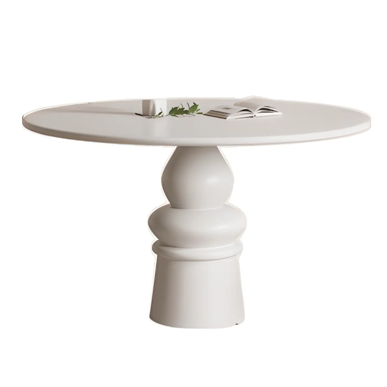Table de salle à manger ronde en bois blanc à pied central, style décontracté