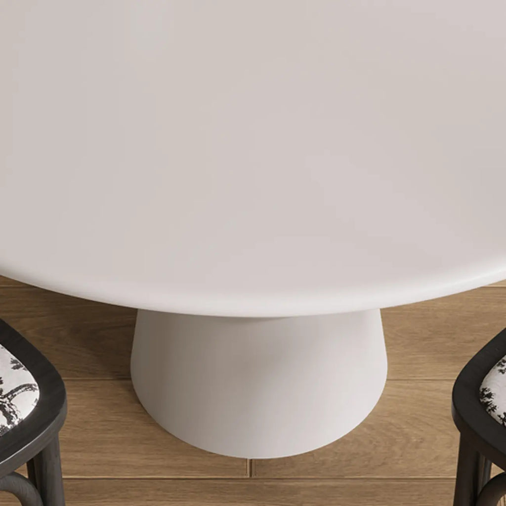 Table de salle à manger ronde en bois blanc à pied central, style décontracté