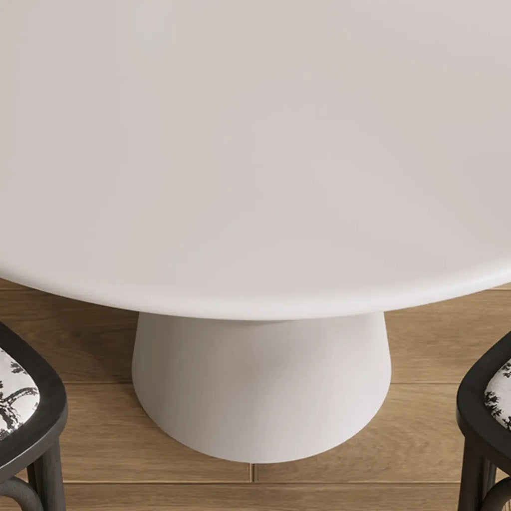 Table de salle à manger ronde en bois blanc à pied central, style décontracté