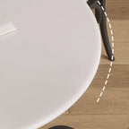 Table de salle à manger ronde en bois blanc à pied central, style décontracté