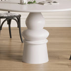 Table de salle à manger ronde en bois blanc à pied central, style décontracté