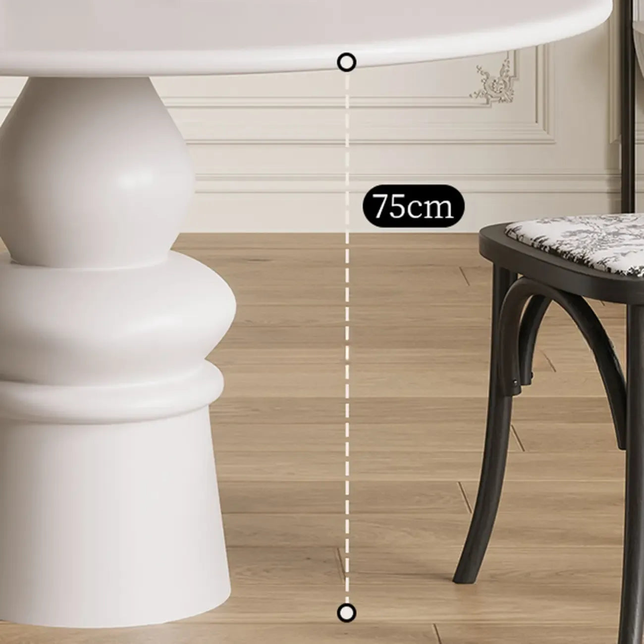Table de salle à manger ronde en bois blanc à pied central, style décontracté