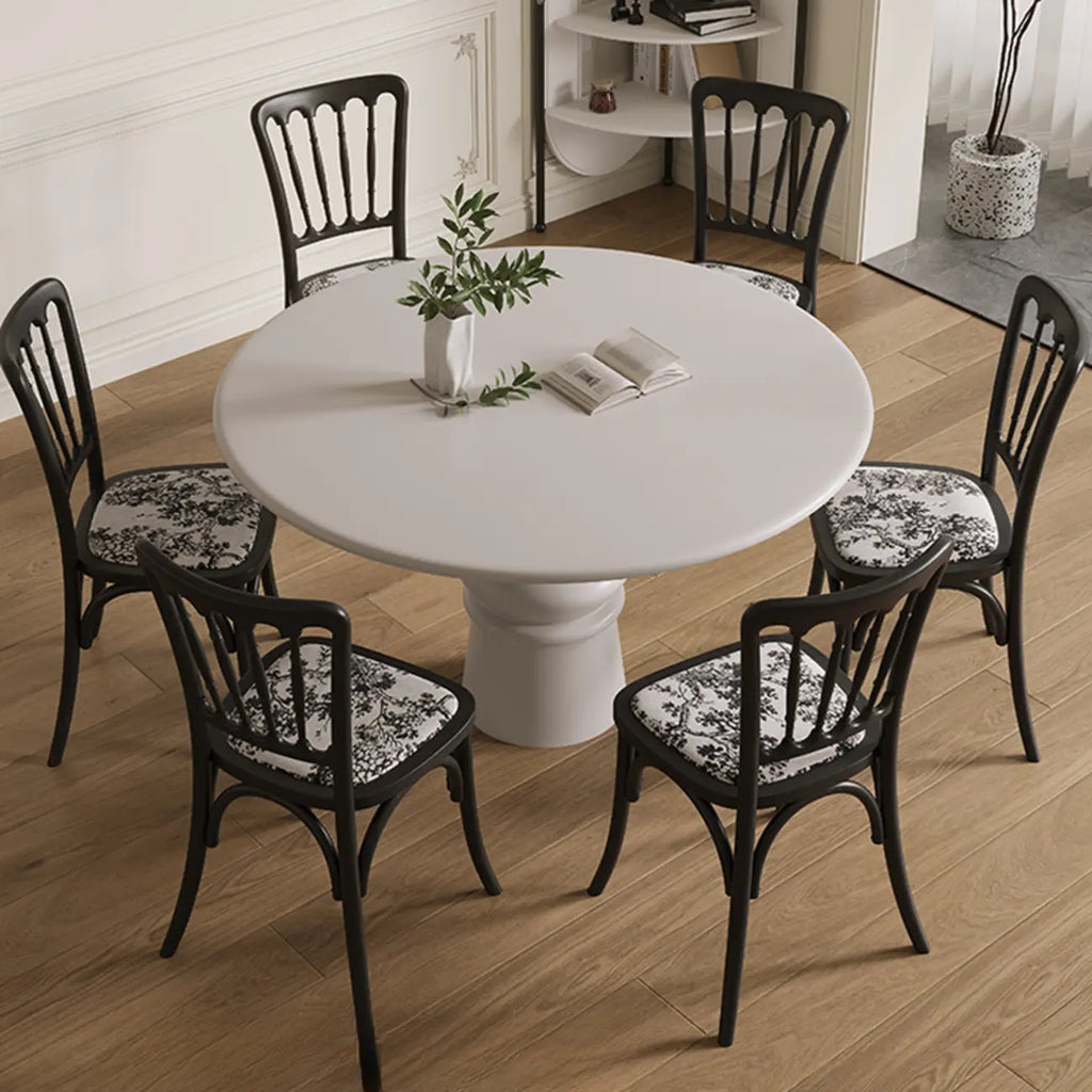 Table de salle à manger ronde en bois blanc à pied central, style décontracté