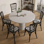 Table de salle à manger ronde en bois blanc à pied central, style décontracté