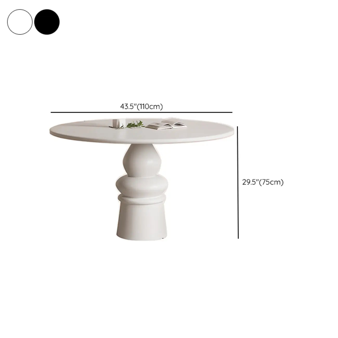 Table de salle à manger ronde en bois blanc à pied central, style décontracté