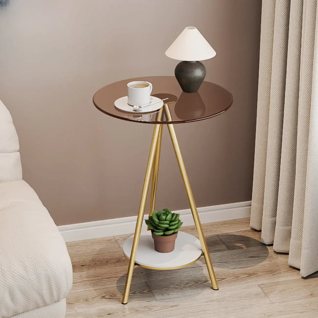 Table d'appoint ronde glamour en verre avec pieds en métal