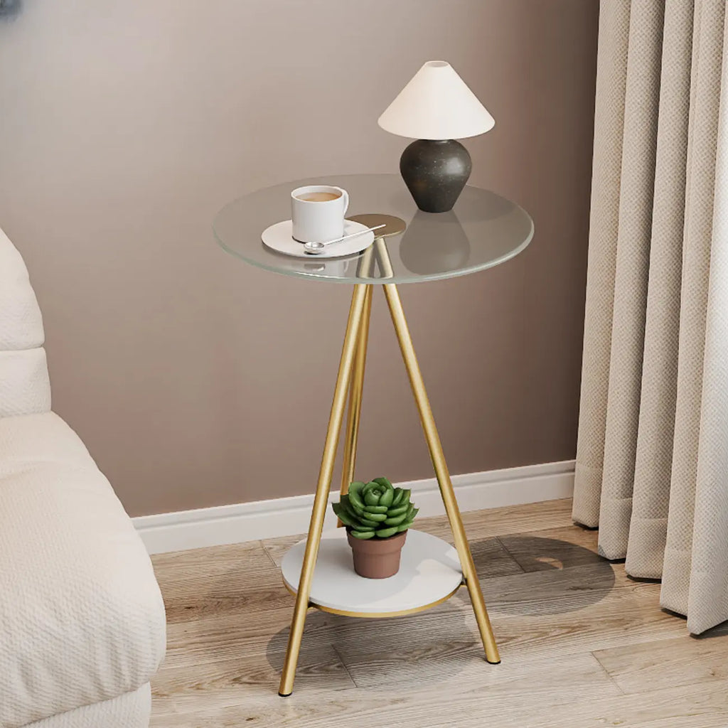 Table d'appoint ronde glamour en verre avec pieds en métal