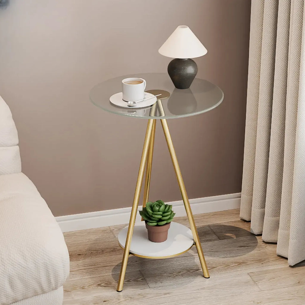 Table d'appoint ronde glamour en verre avec pieds en métal