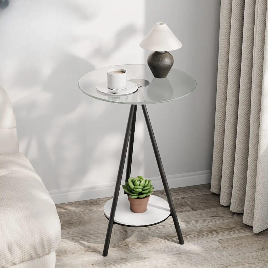 Table d'appoint ronde glamour en verre avec pieds en métal