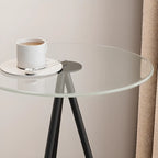 Table d'appoint ronde glamour en verre avec pieds en métal