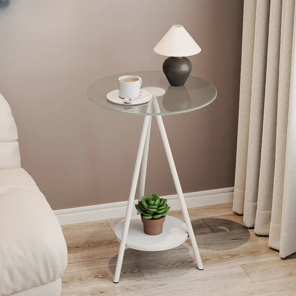 Table d'appoint ronde glamour en verre avec pieds en métal