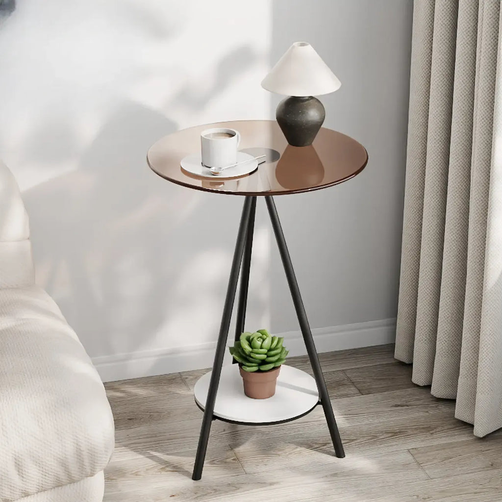 Table d'appoint ronde glamour en verre avec pieds en métal