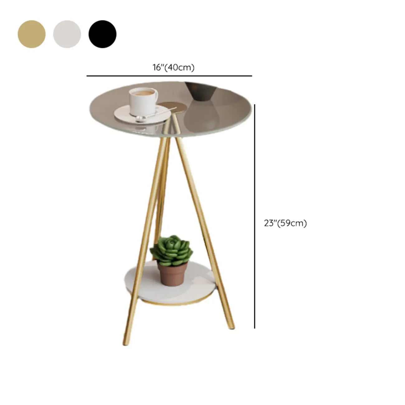 Table d'appoint ronde glamour en verre avec pieds en métal