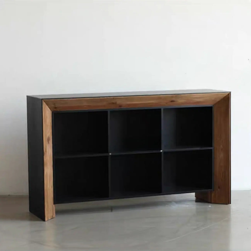 Vitrine de rangement ouverte moderne en pin noir et brun