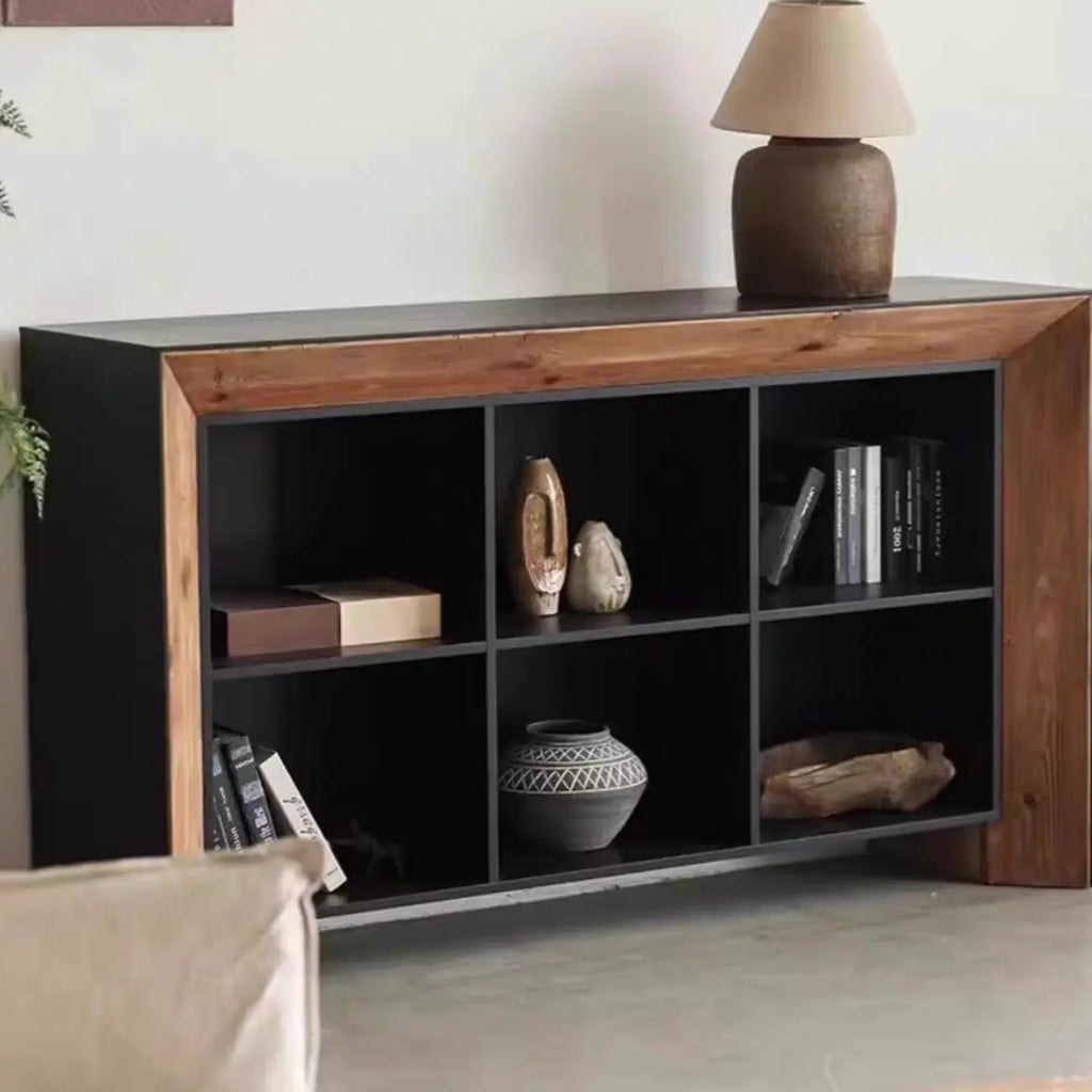 Vitrine de rangement ouverte moderne en pin noir et brun